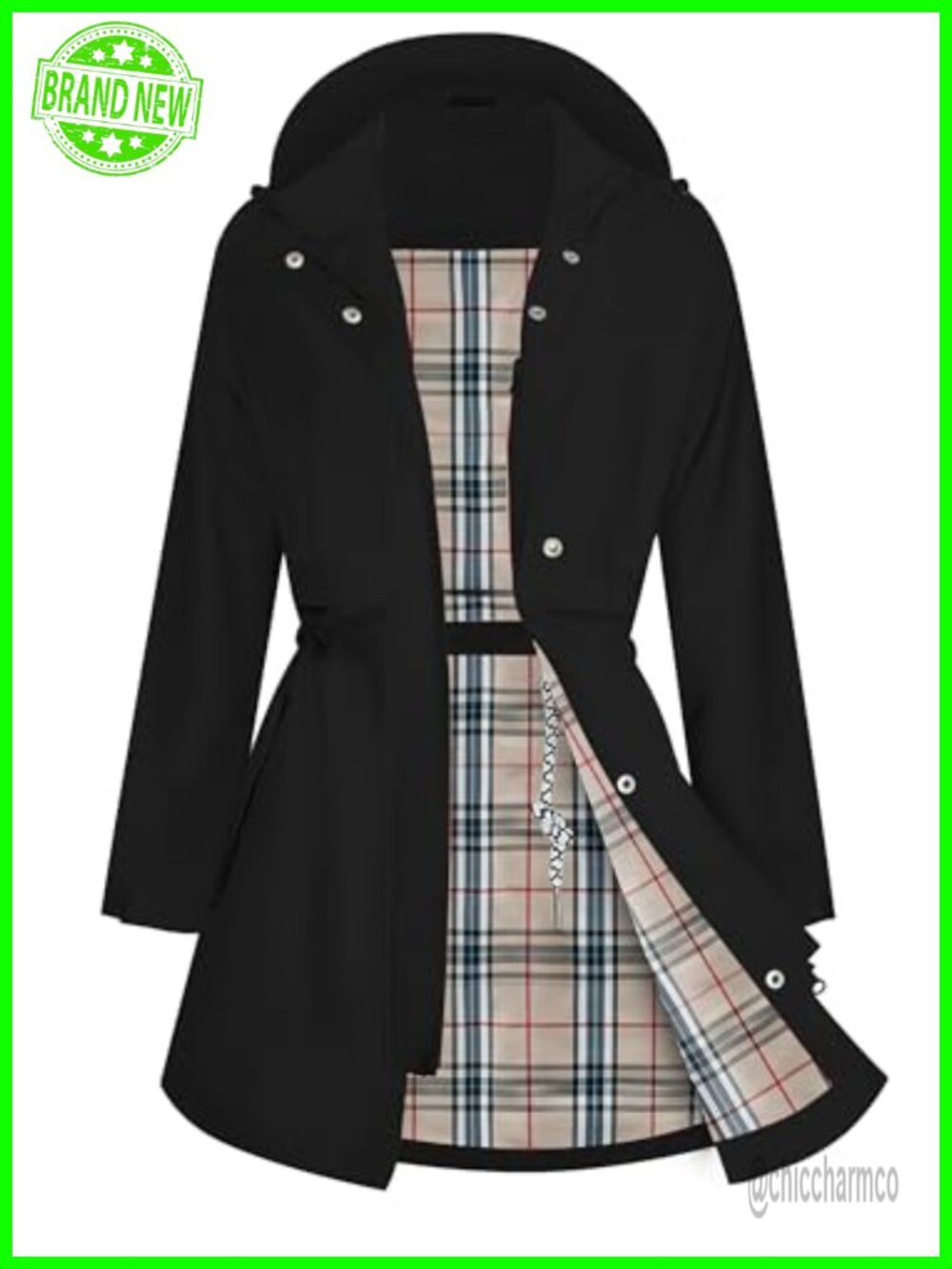 Waterproof Breathable Rain Jacket with Hood Midi Windbreaker Trench Coat